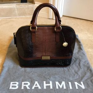 Brahmin Black and Brown Textured Leather Satchel